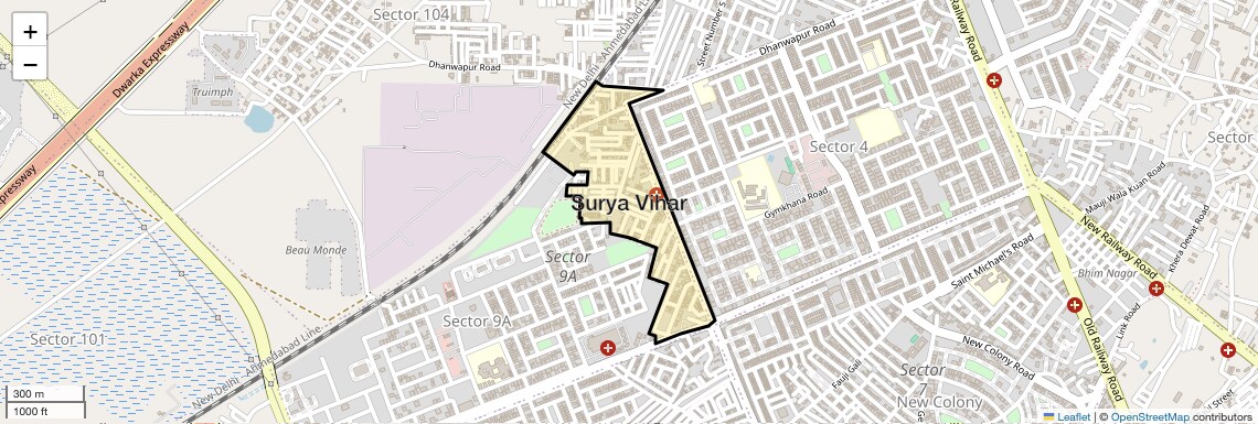 Location Map of Surya Vihar, Gurgaon