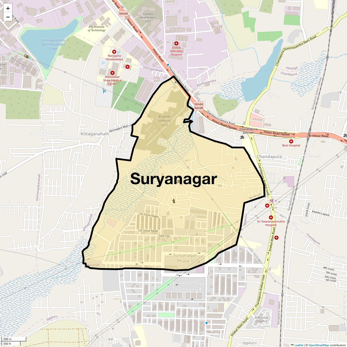 Location Map of Suryanagar, Bangalore