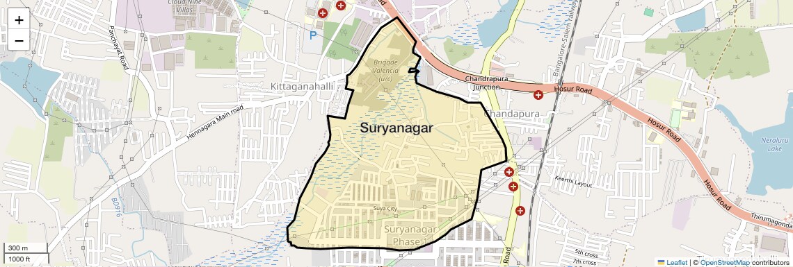 Location Map of Suryanagar, Bangalore