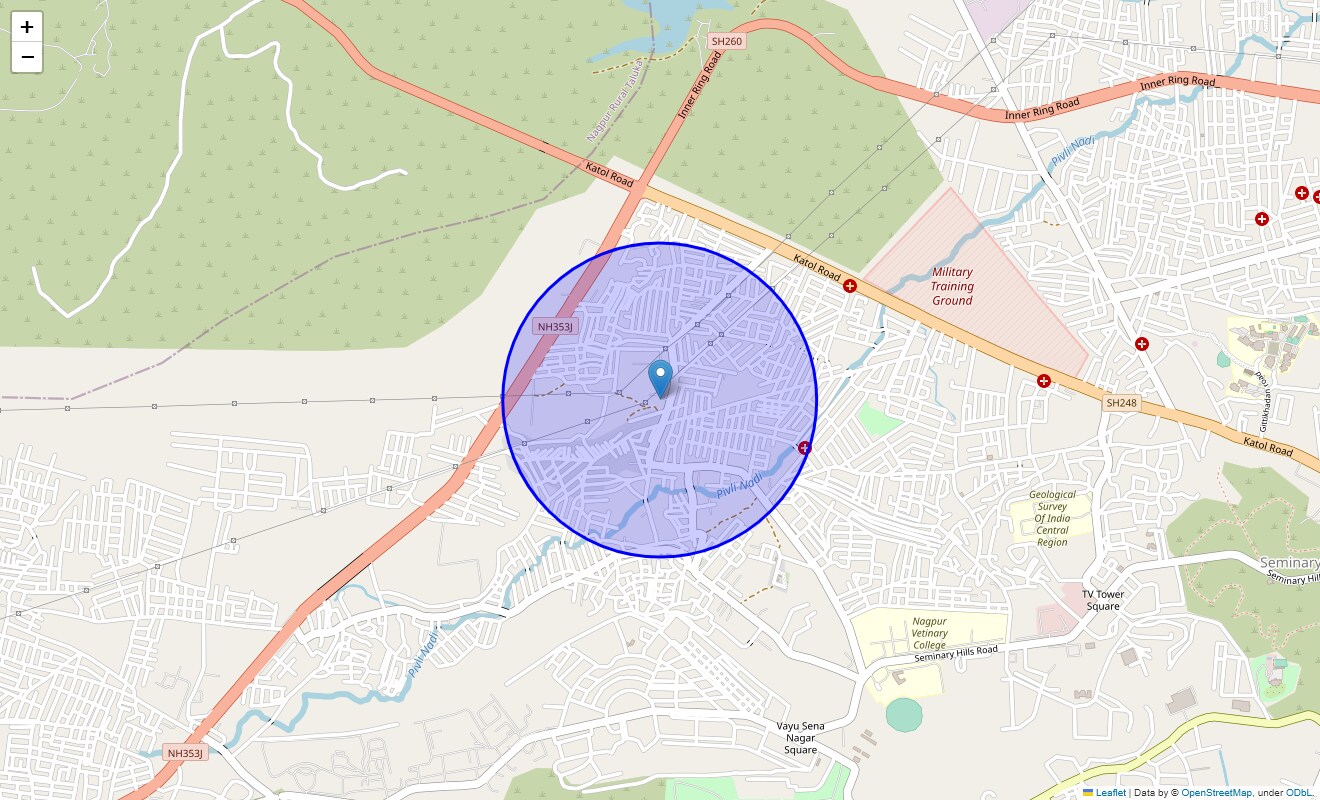 Location Map of Swami Colony, Nagpur