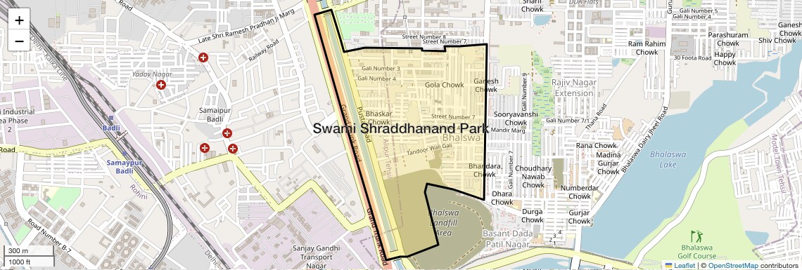 Location Map of Swami Shraddhanand Park, Delhi
