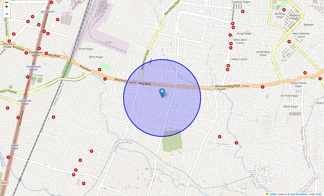 Location Map of Swaraj Nagar, Nagpur