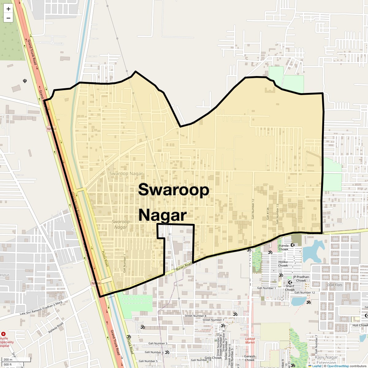Location Map of Swaroop Nagar, Delhi