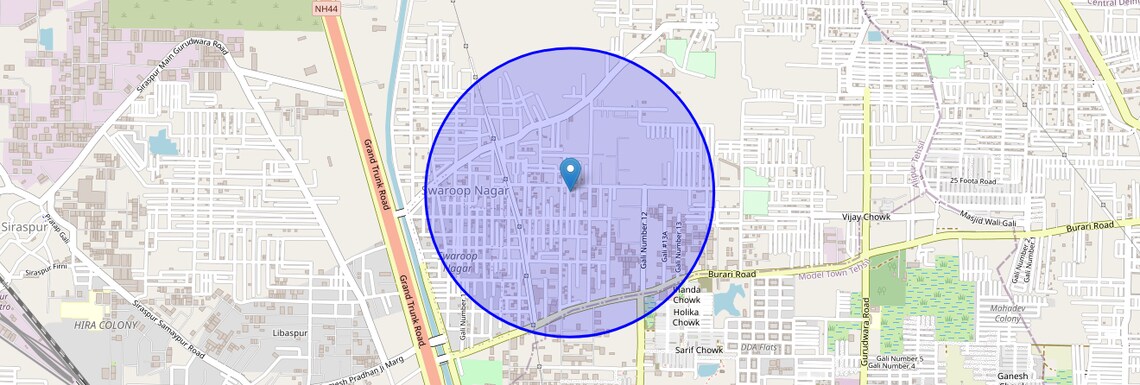 Location Map of Swaroop Nagar, Delhi