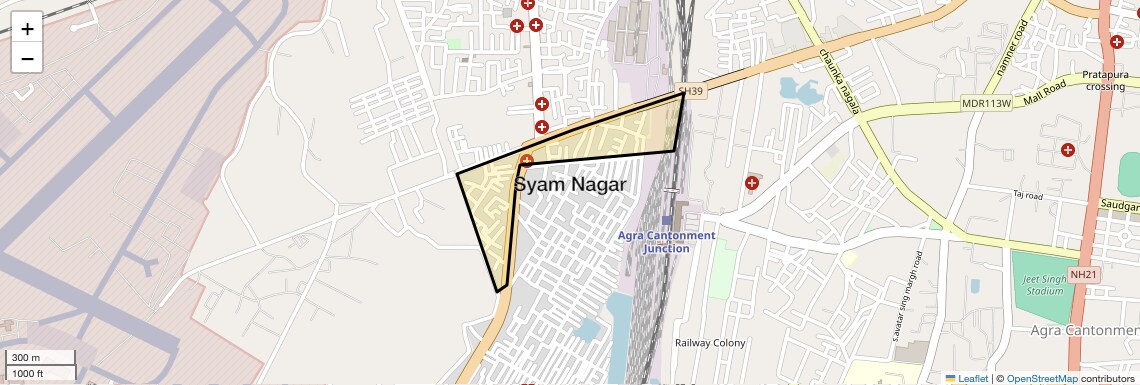 Location Map of Syam Nagar, Agra