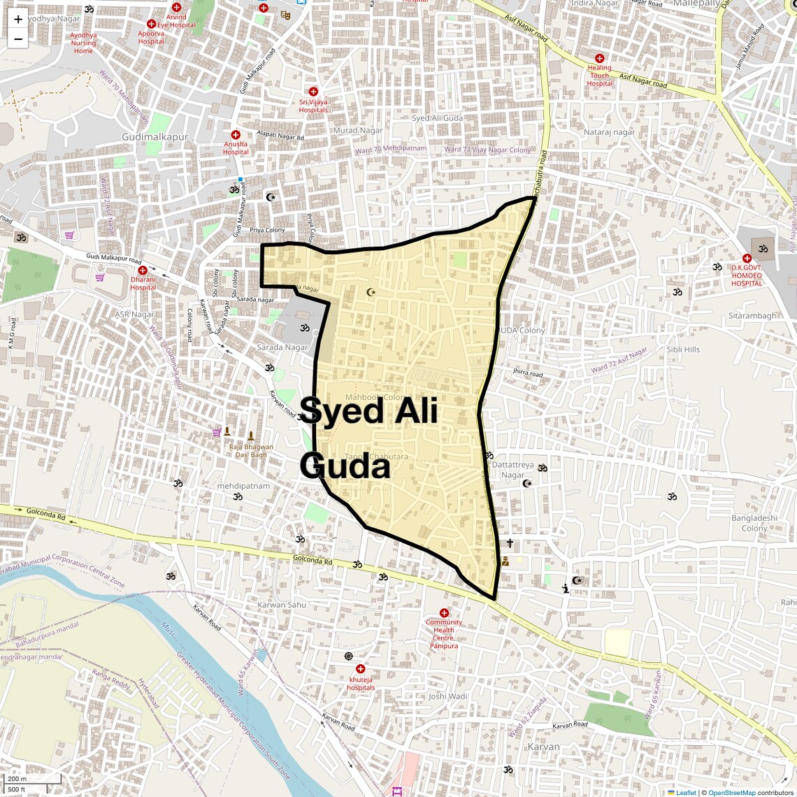 Location Map of Syed Ali Guda, Hyderabad