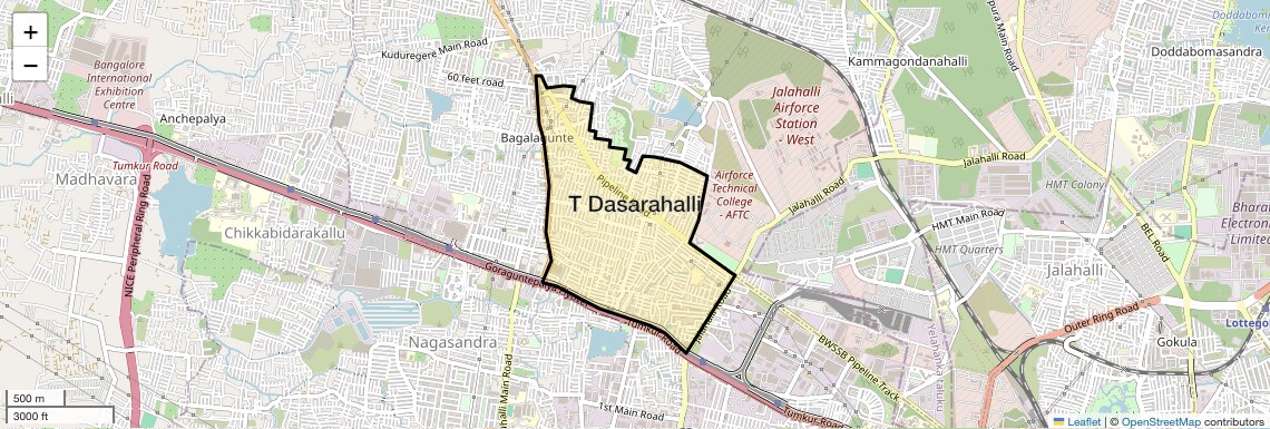 Location Map of T Dasarahalli, Bangalore