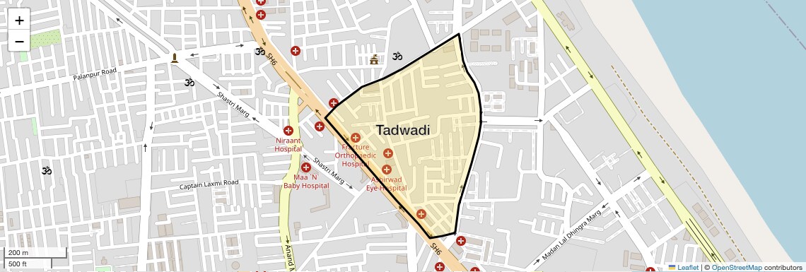 Location Map of Tadwadi, Surat