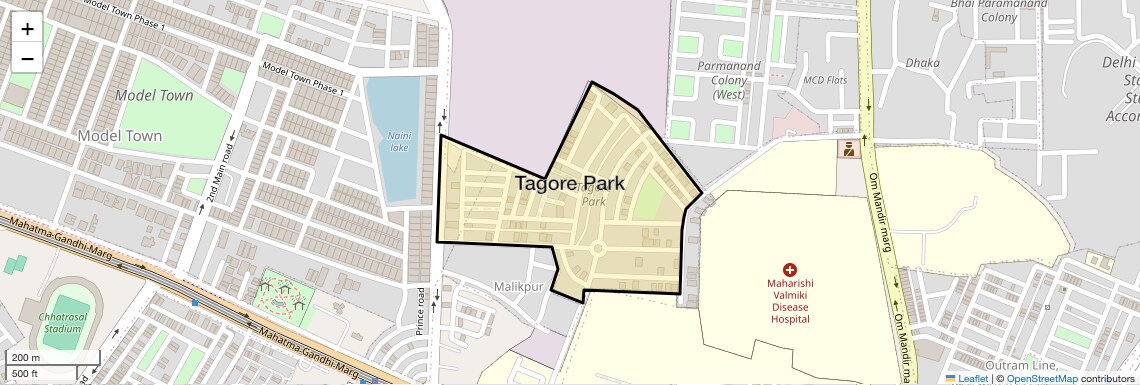 Location Map of Tagore Park, Delhi