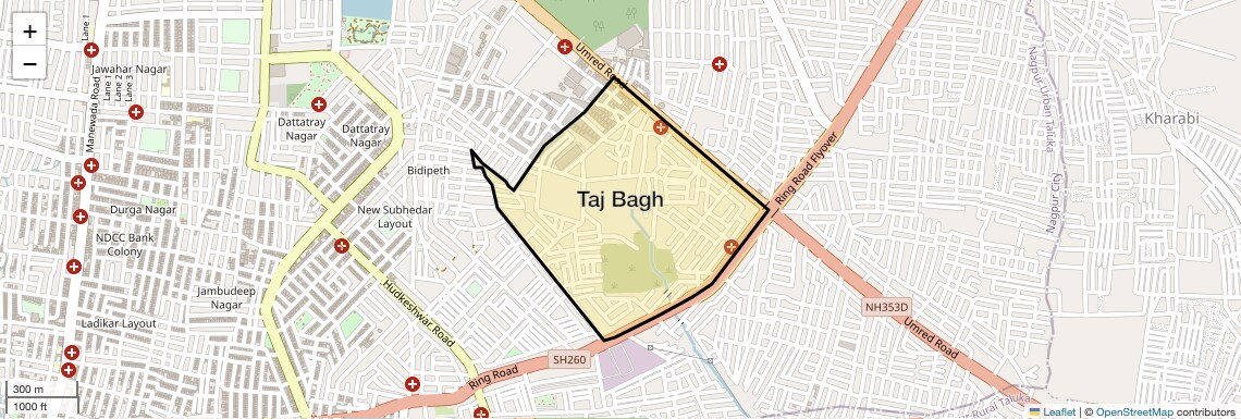 Location Map of Taj Bagh, Nagpur