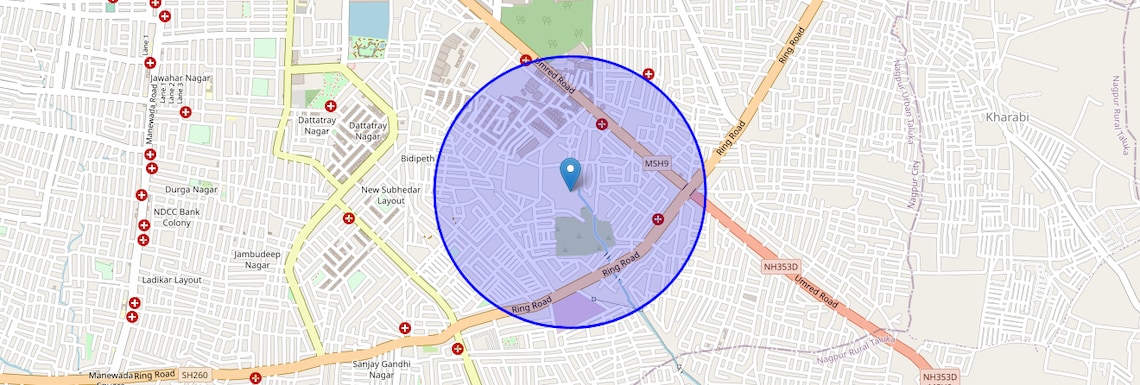 Location Map of Taj Bagh, Nagpur