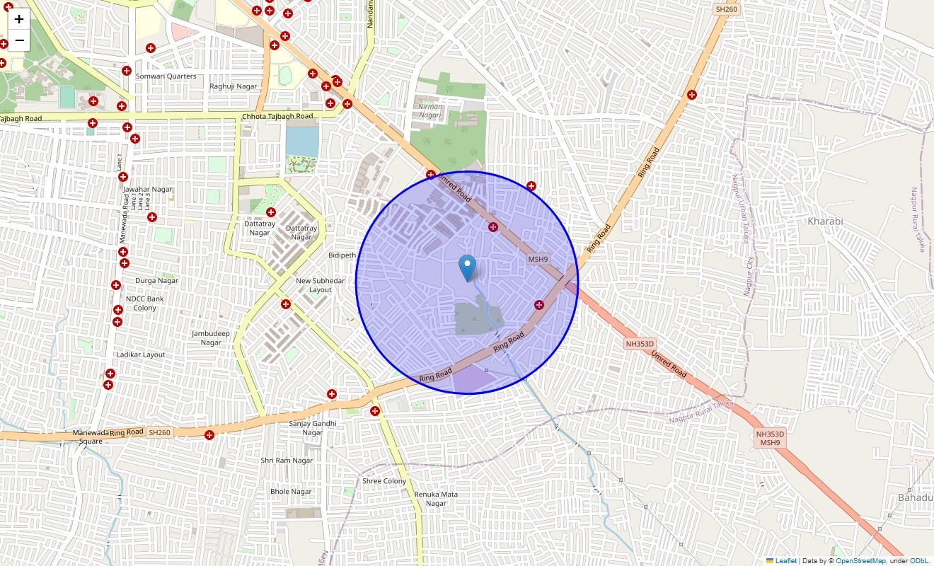 Location Map of Taj Bagh, Nagpur