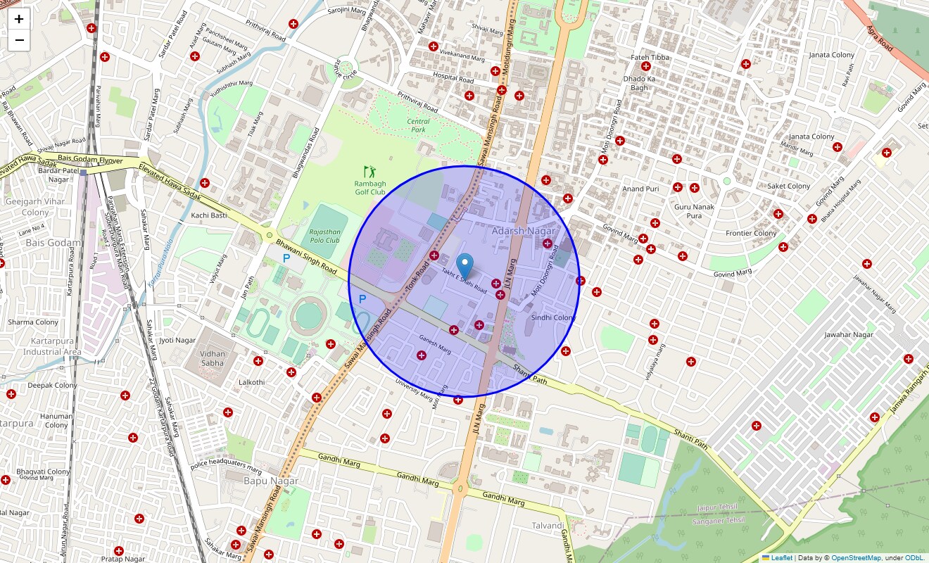 Location Map of Takht E Shahi Road, Jaipur
