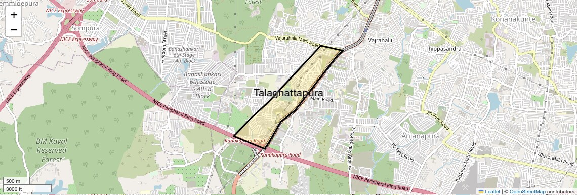 Location Map of Talaghattapura, Bangalore