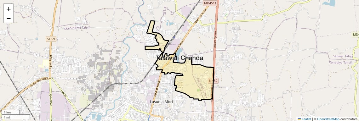 Location Map of Talawali Chanda, Indore