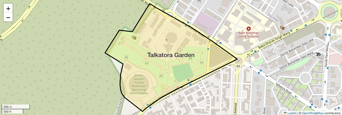 Location Map of Talkatora Garden, Delhi