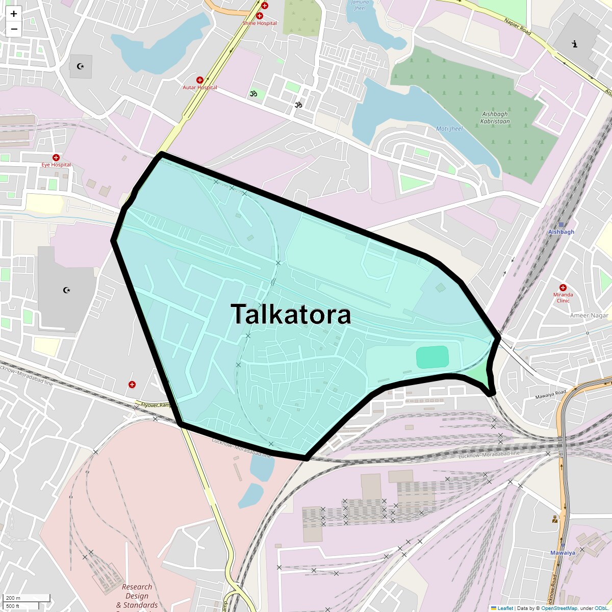 Location Map of Talkatora, Lucknow