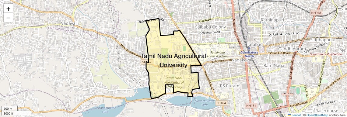 Location Map of Tamil Nadu Agricultural University, Coimbatore