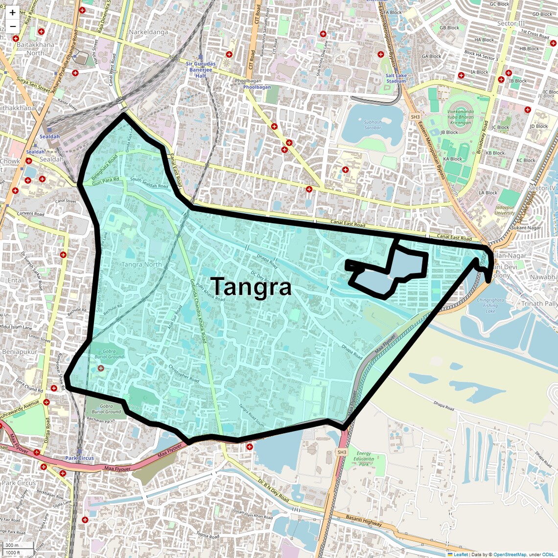 Location Map of Tangra, Kolkata