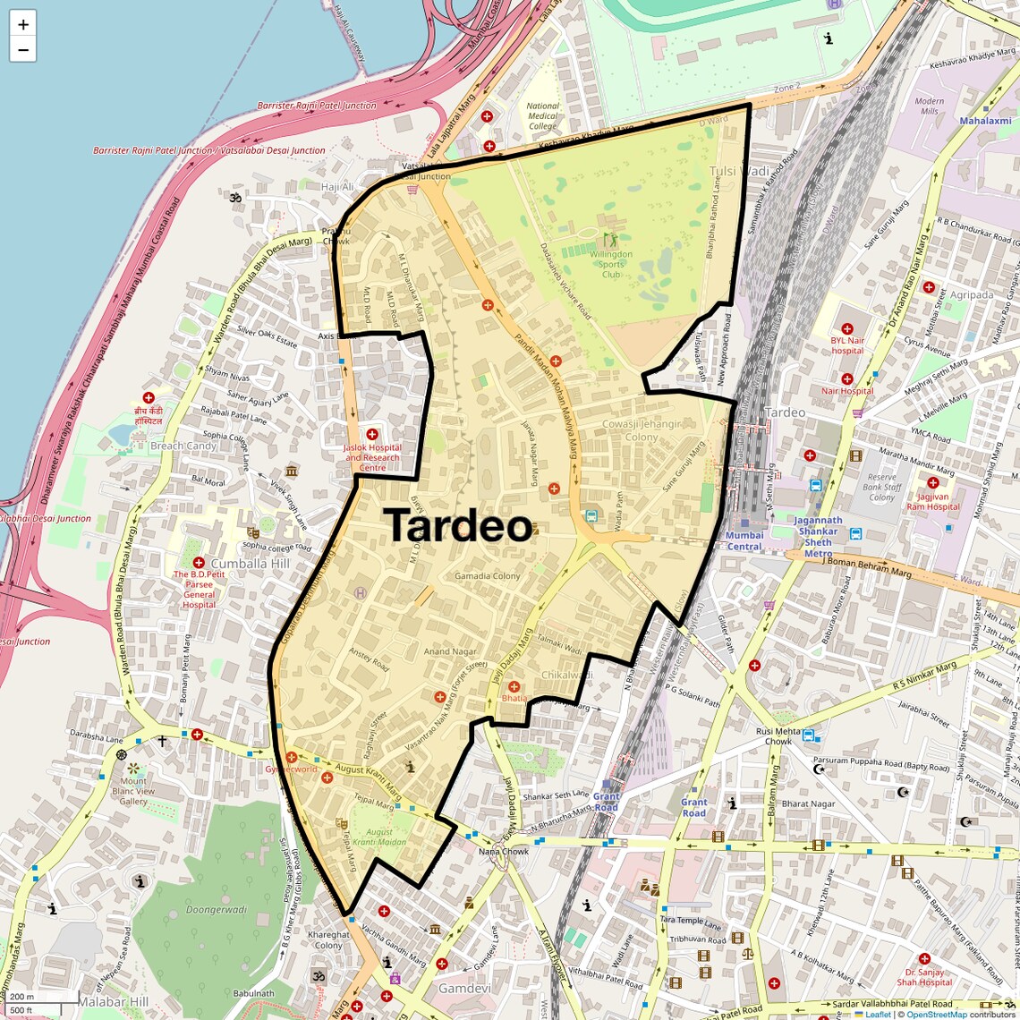 Location Map of Tardeo, Mumbai