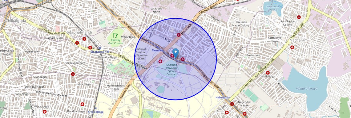 Location Map of Tarnaka X Road, Hyderabad