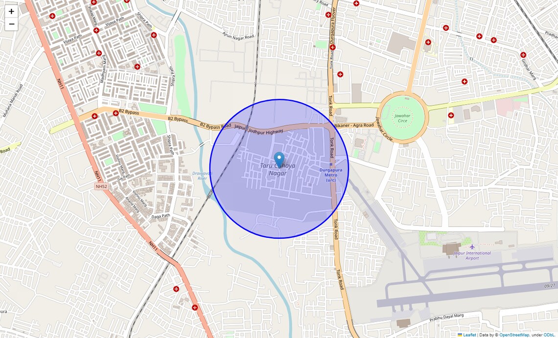 Location Map of Taru Chhaya Nagar, Jaipur