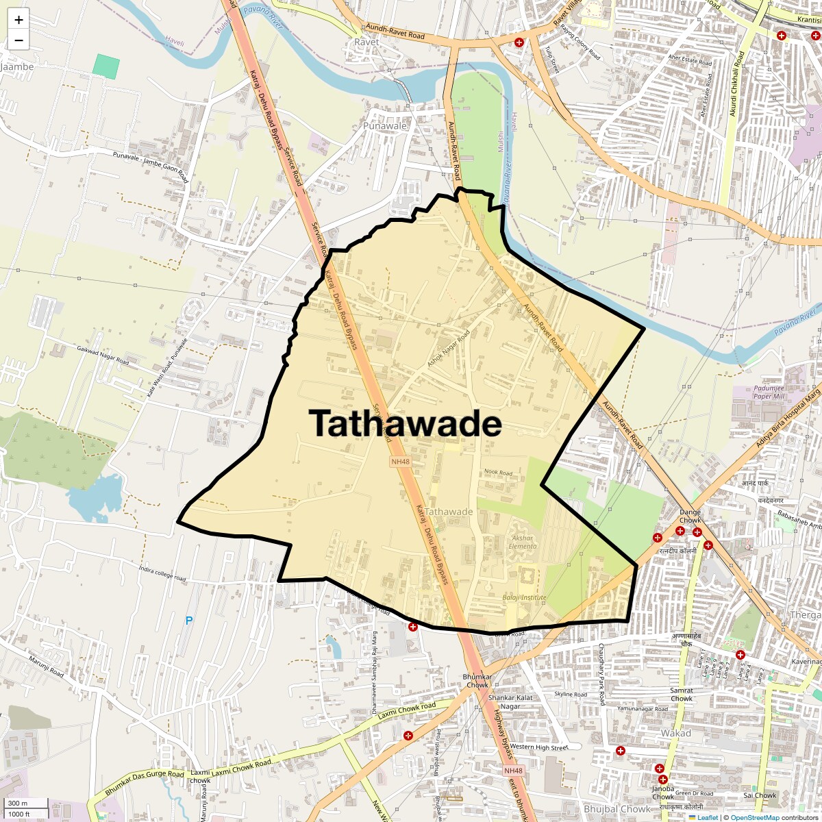 Location Map of Tathawade, Pune