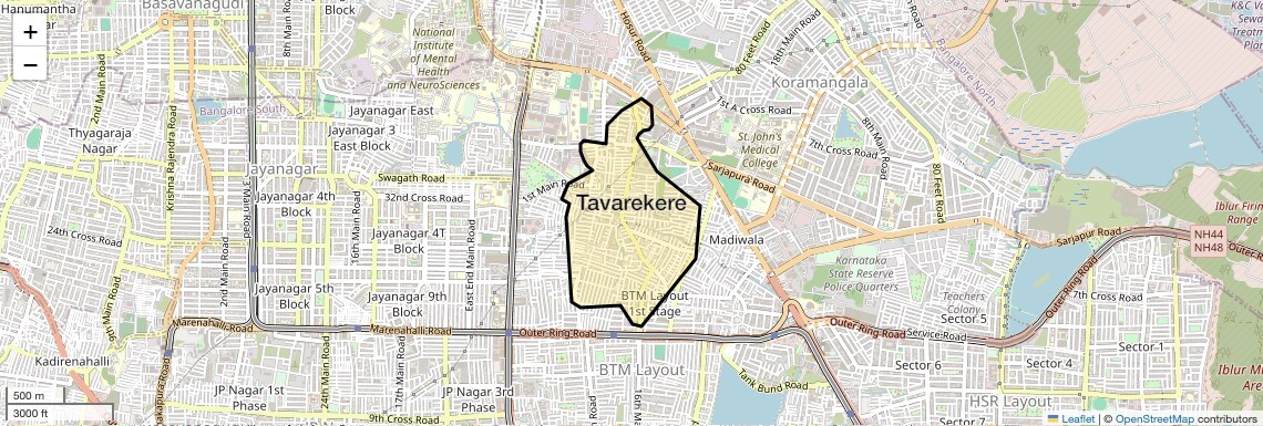 Location Map of Tavarekere, Bangalore