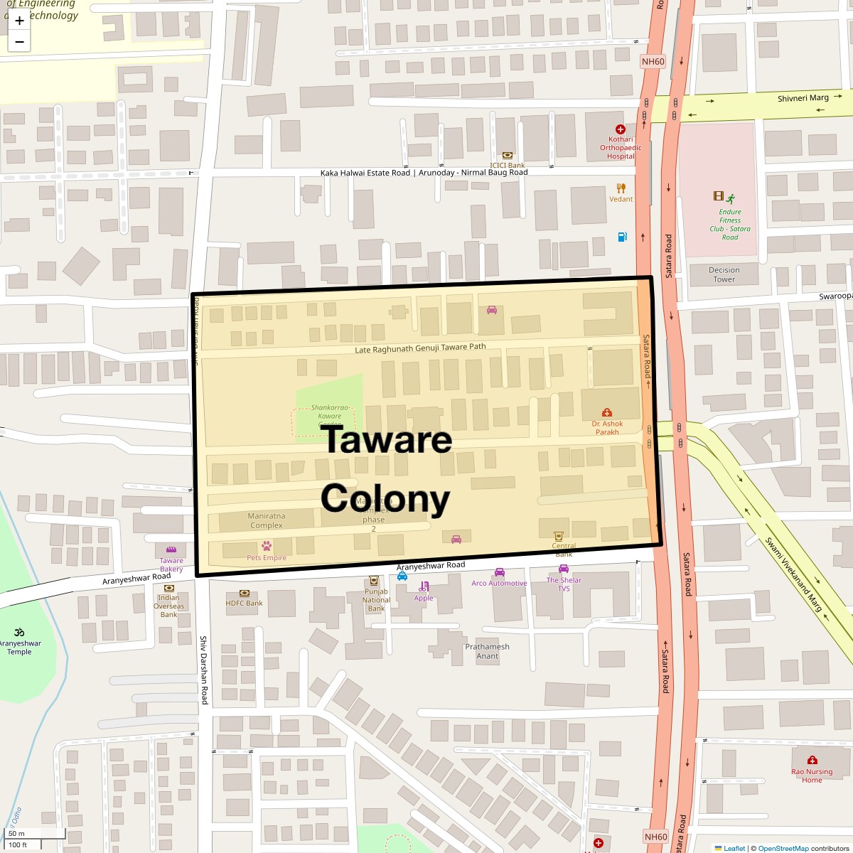 Location Map of Taware Colony, Pune