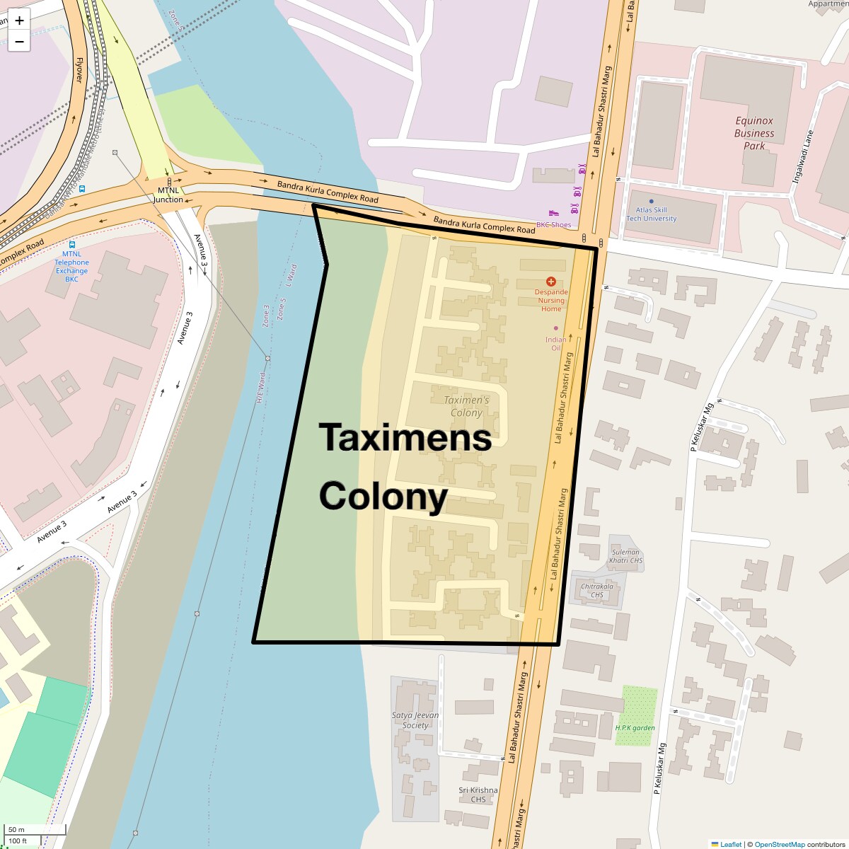 Location Map of Taximens Colony, Mumbai