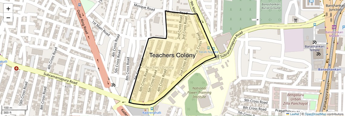Location Map of Teachers Colony, Bangalore