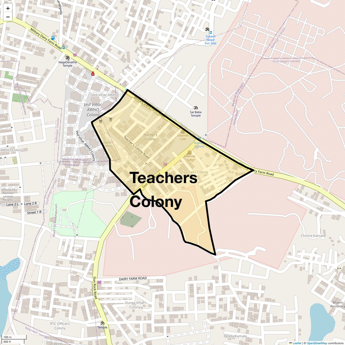 Location Map of Teachers Colony, Hyderabad