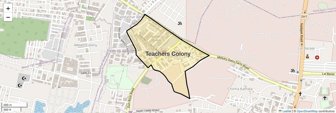 Location Map of Teachers Colony, Hyderabad