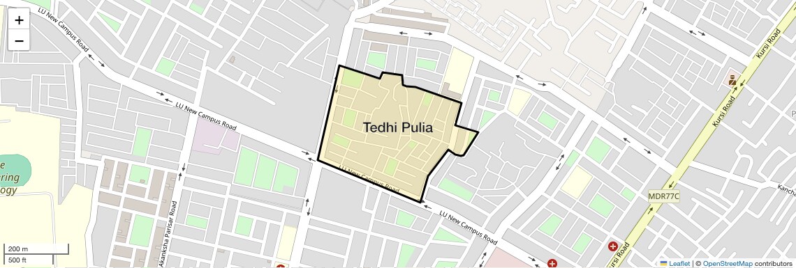 Location Map of Tedhi Pulia, Lucknow