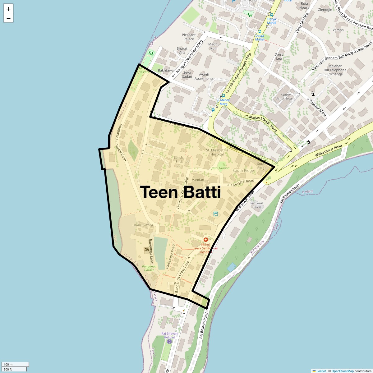 Location Map of Teen Batti, Mumbai