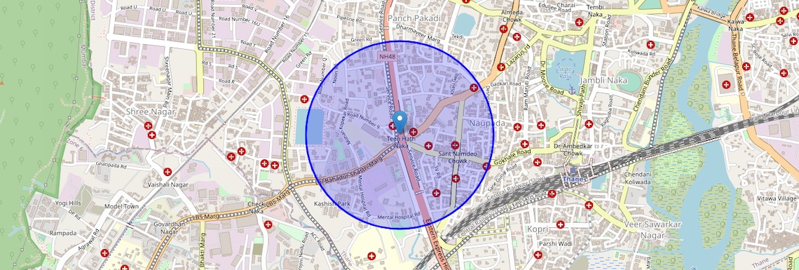Location Map of Teen Hath Naka, Thane