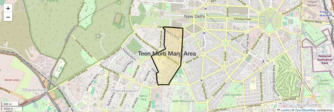 Location Map of Teen Murti Marg Area, Delhi