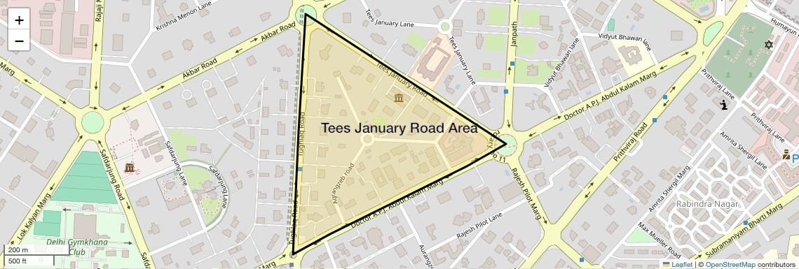 Location Map of Tees January Road Area, Delhi
