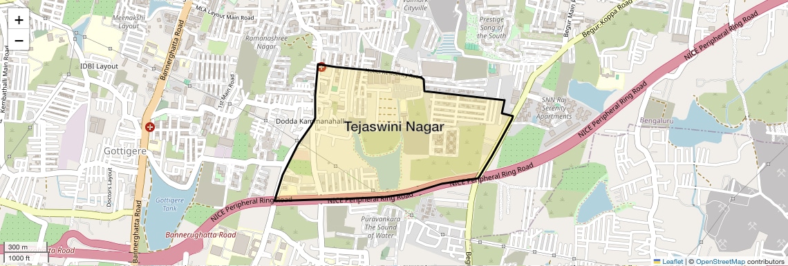 Location Map of Tejaswini Nagar, Bangalore
