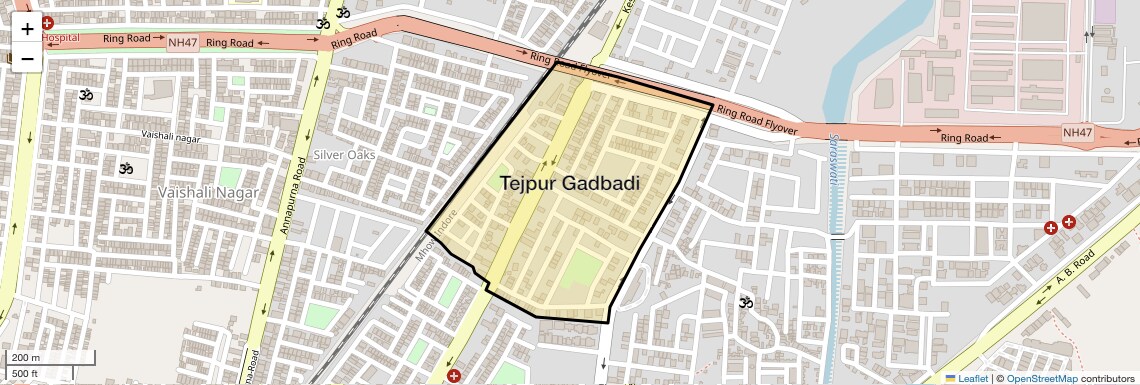 Location Map of Tejpur Gadbadi, Indore