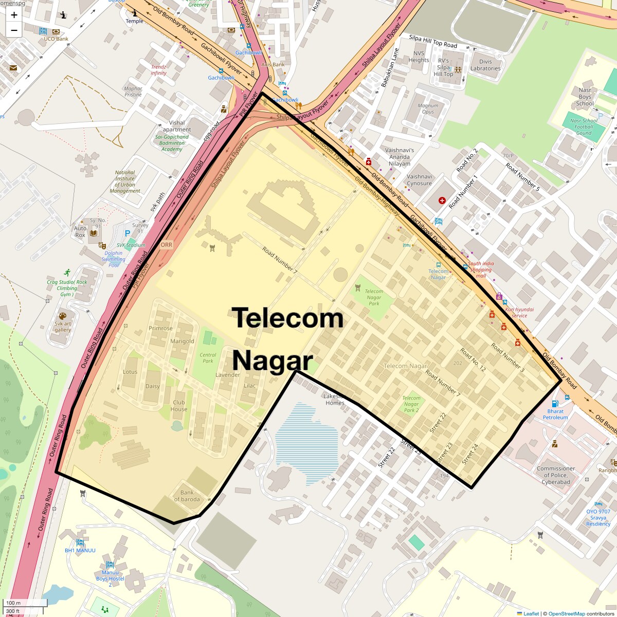Location Map of Telecom Nagar, Hyderabad