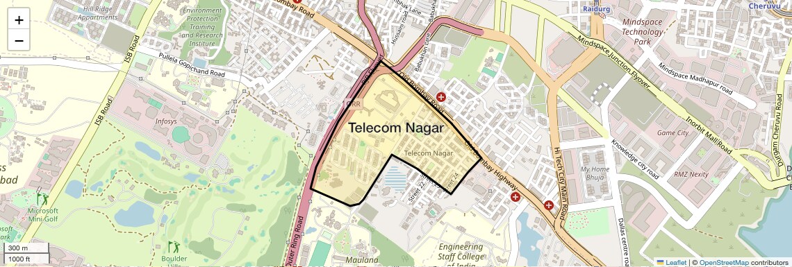 Location Map of Telecom Nagar, Hyderabad
