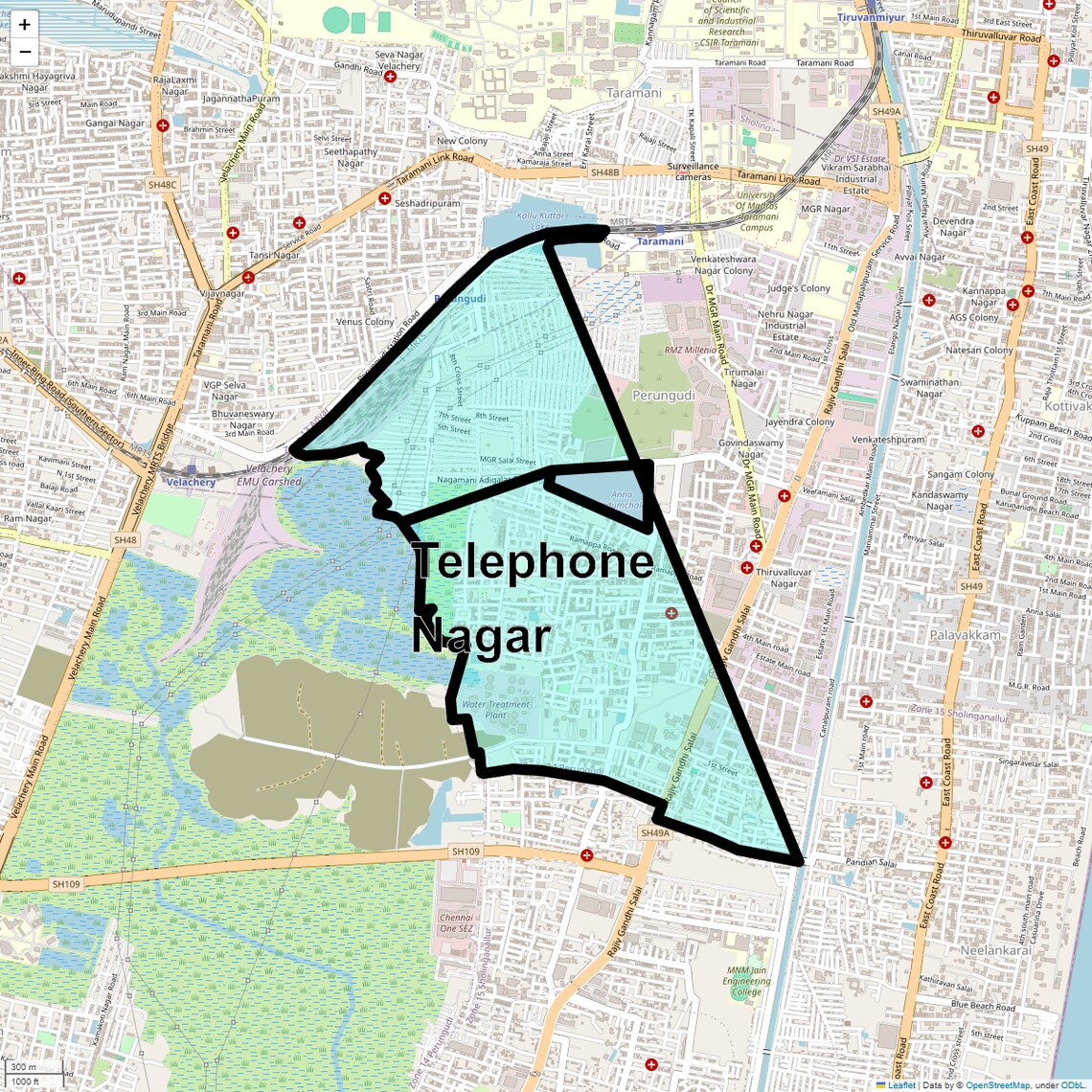 Location Map of Telephone Nagar, Chennai