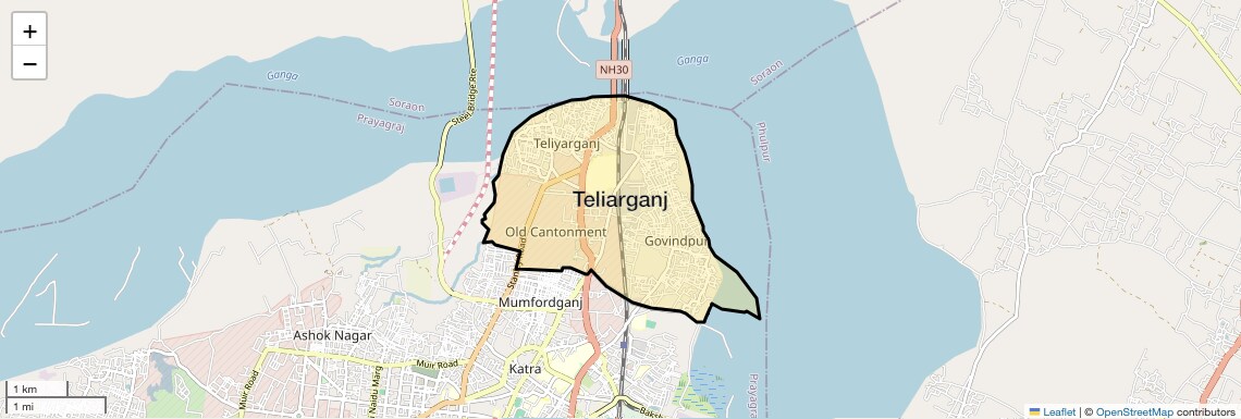 Location Map of Teliarganj, Allahabad
