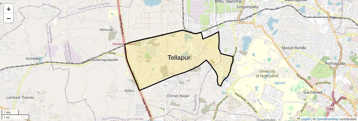 Location Map of Tellapur, Hyderabad