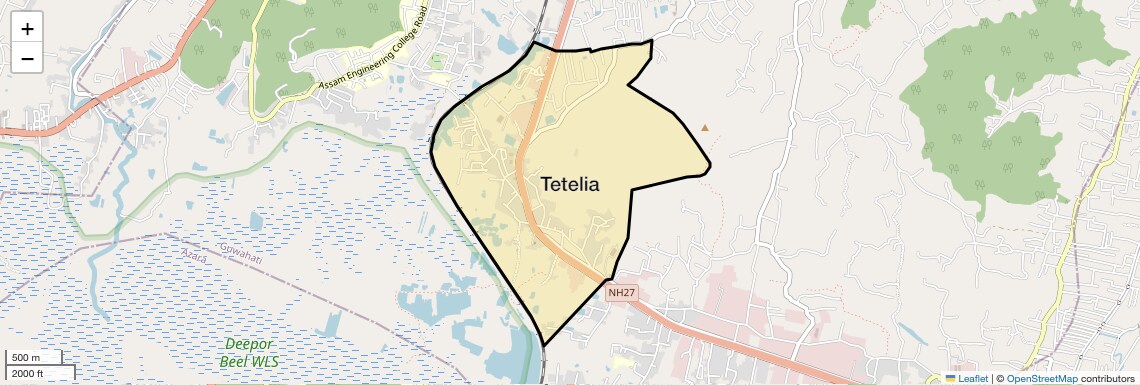 Location Map of Tetelia, Guwahati