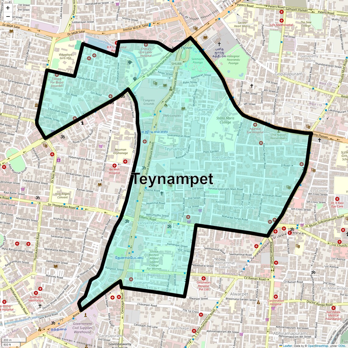 Location Map of Teynampet, Chennai