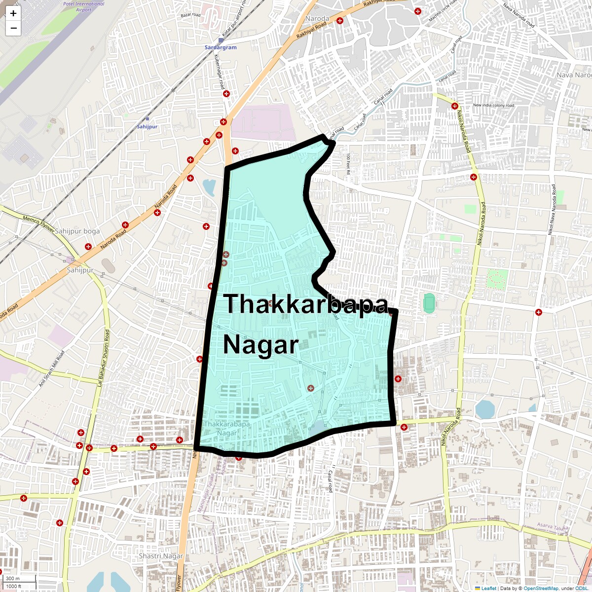 Location Map of Thakkarbapa Nagar, Ahmedabad