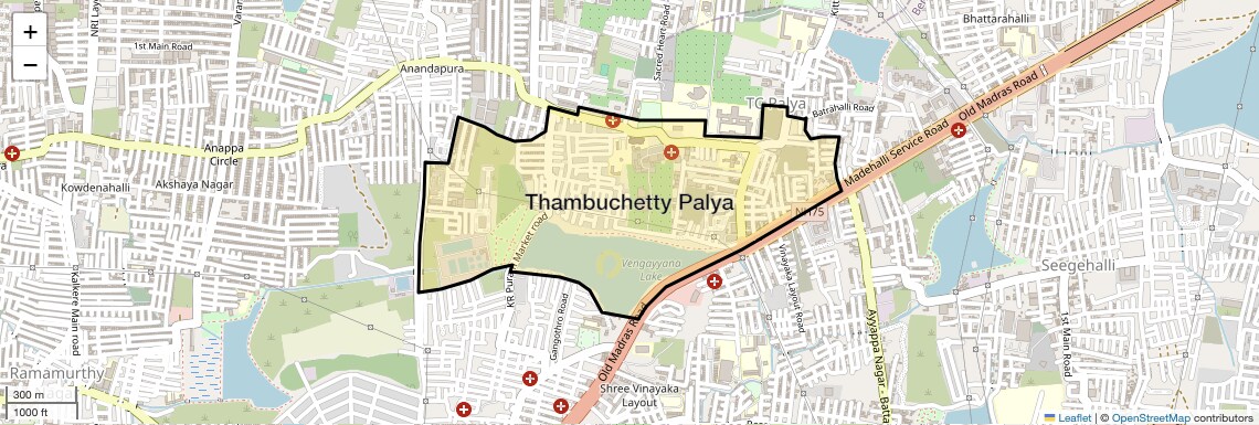 Location Map of Thambuchetty Palya, Bangalore
