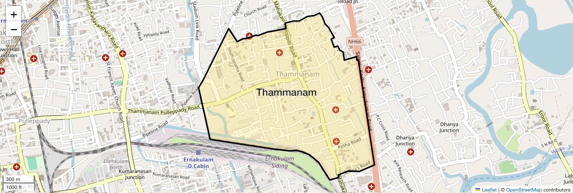 Location Map of Thammanam, Kochi